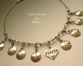 Yiayia Necklace Yaya Grandma in Greek Grandmother 8 Eight Children Custom Jewelry Sterling Silver