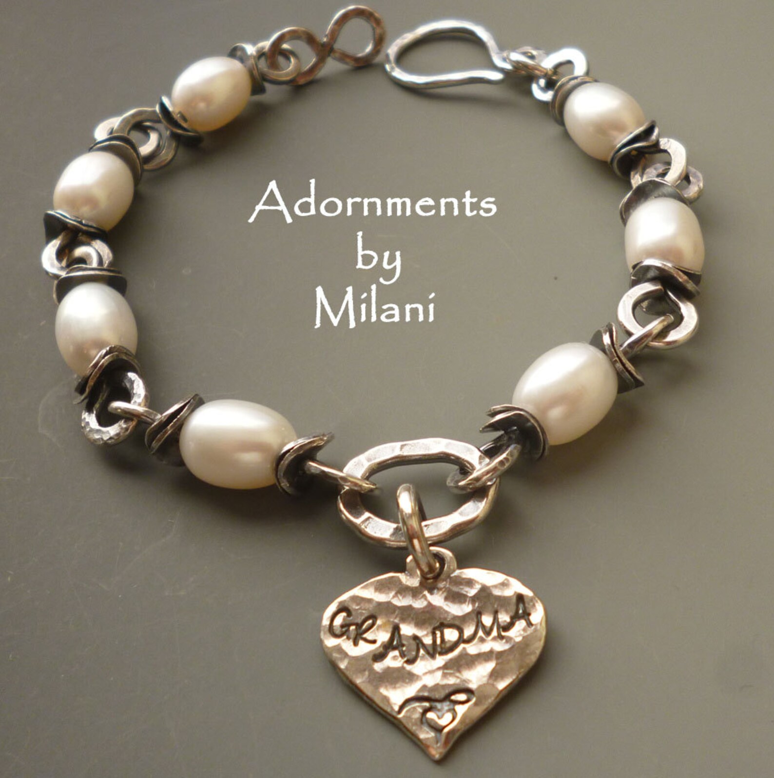 Grandma Bracelet Personalized Jewelry Pearls Charm Sterling Etsy