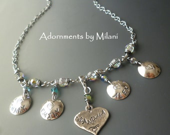 A Grandma's Heart Necklace - 4 Four Grandchildren Kids Children Names Grammy Nana Grandmother