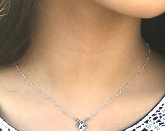 Tiny Heart Initial Necklace Sterling Silver Petite Small Bridesmaid Daughter Sweet 16
