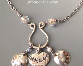 Grammy Grandma Necklace - 2 Two Grandchildren Names Personalized Jewelry