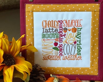 Fall Autumn Subway Art tabletop mini sign quilt  | Cozy, sweater weather, pumpkin spice, snuggle fall decor | Tiered Tray autumn decor