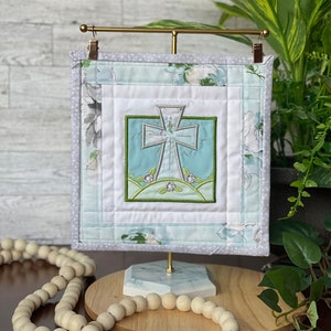 Applique Embroidered Cross Mini Quilt Faith Based Decor Table Top Decor image 1