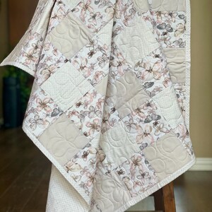 Handcrafted Peach & Grey Butterfly Quilt for Baby Toddler Crib Girls