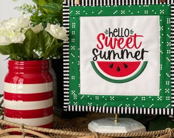 Summer fruit mini quilt with watermelon | Summer Tabletop and tier tray decor