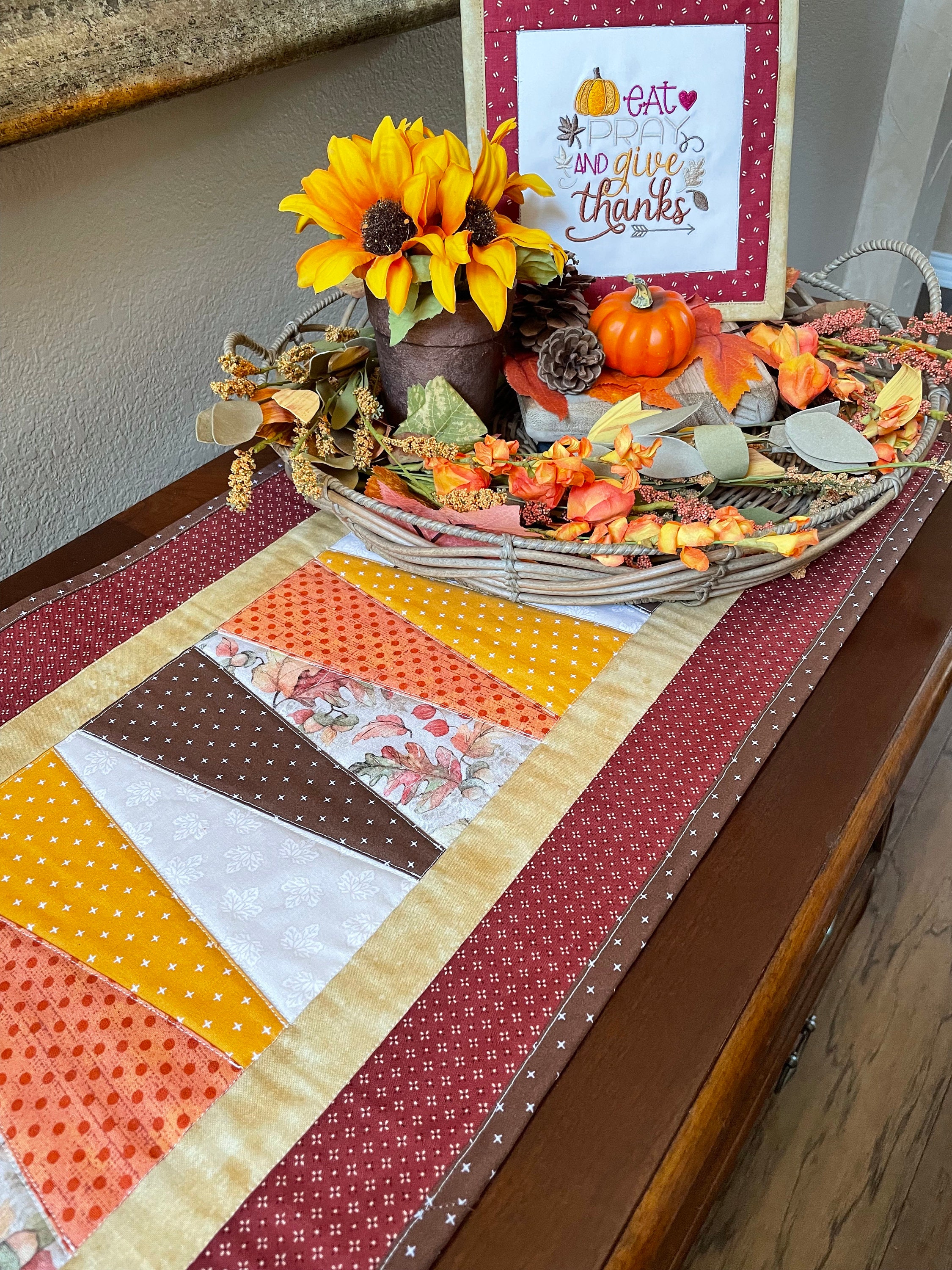 Paper Table Runner Fall Handmade Fall Quilted Table Runner Orange Brown Gold Burgandy Table ...
