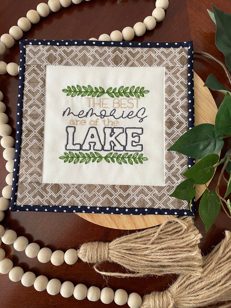 Memories Are Made at The Lake decor Lake House Tiered Tray Decor Lake house quilt Lake house decorating idea Embroidered Mini Quilt image 3