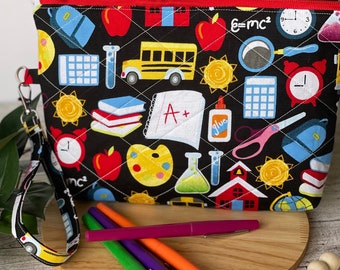 school print zippered bag | teacher appreciation gift | small project bag | teacher bag | notion bag | pen pencil bag | student bag