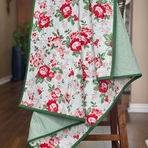 Handcrafted Floral & Polka Dot Whole Cloth Baby Quilt: Crib Blanket for Nursery Comfort