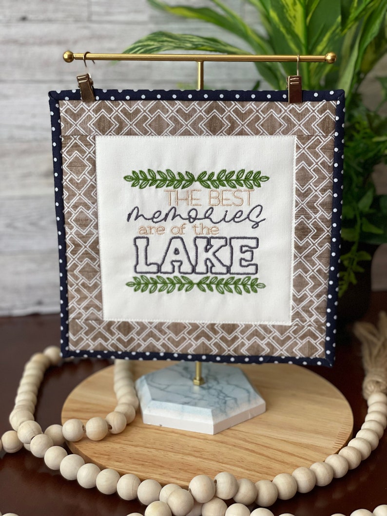 Memories Are Made at The Lake decor Lake House Tiered Tray Decor Lake house quilt Lake house decorating idea Embroidered Mini Quilt image 1