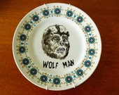Wolf Man hand painted vintage plate with hanger recycled old horror movie display