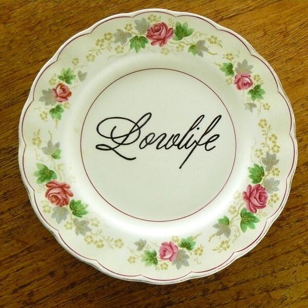 Lowlife hand painted vintage plate with hanger