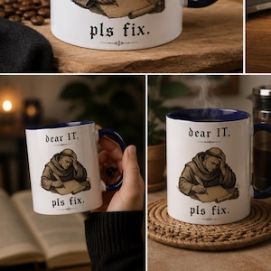 Querido IT, por favor, arregla la taza, taza de café divertida para programadores, taza de monje medieval, taza gótica Dark Academia, taza de café divertida para la oficina, regalo para nerds