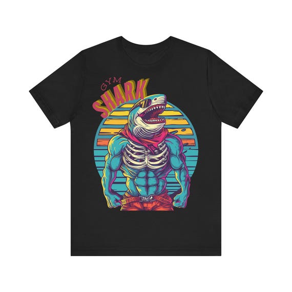 おもしろジムシャークTシャツ：ボディビルディングフィットネスTシャツ