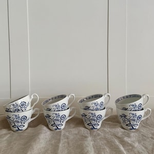 Vintage Blue Onion Ironstone Teacups - J & G Meakin Blue Nordic Set