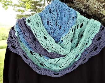 Hand Crocheted All Season Lightweight Cotton Shawl or Neck Scarf