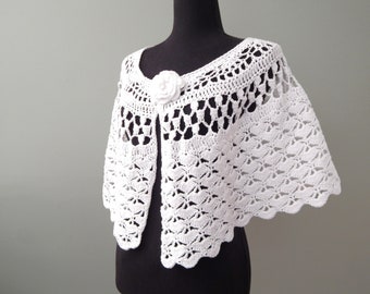 Crochet White Cotton Capelet Perfect for Wedding or Prom