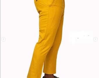 Men's Premium Yellow Classic Fit Pleated Dress Pants