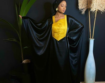 Boubou brodé noir, robe boubou longue, caftan bubu pour femme, robe bubu, robe d'invitée de mariage, robe longue longue, caftan taille unique, bubu