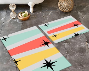 Soft Color Bath Rug, 2 Piece Rug Set, Washable Rug, Bathroom Gift , Modern Laundry Room Rug, Non-Slip Based Bath Rug, Colorful Rug