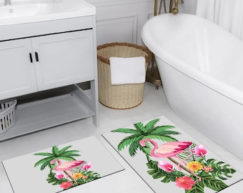 Gray Bathroom Rug, Swan Patterned Bath Rug, Nonslip Washable Bathroom Rug, 2-Piece Bathroom Rug, Bathroom, Toilet Seat Mat