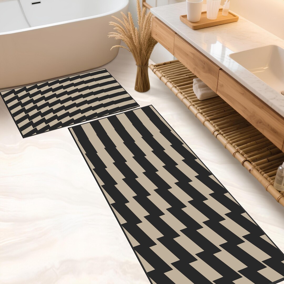 Tile Pattern Bathroom Rug Zigzag Pattern Bathroom Rug, 2 Piece Rug Set, Washable Bathroom Rug ...
