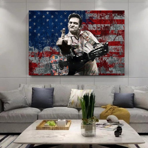 Johnny Cash Legend Johnny Cash Middle Finger San Quentin Prison Canvas Wall Art, Rock King Posters, Pictures, Photos, Home Decor