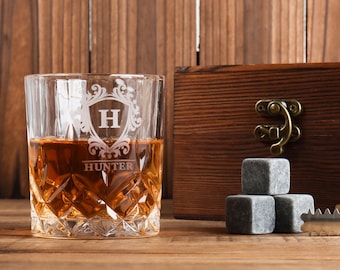 Engraving Whiskey Glass Set with Wooden Box, Personalized Groomsmen Gift, Best Man Gift, Custom Boyfriend Gift, Gifts for Men