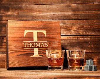 Personalized Whiskey Glass Set with Wooden Box, Groomsmen Gift, Best Man Gift, Groomsman Proposal, Boyfriend Gift, Gifts for Men