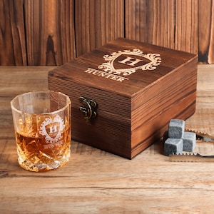 Personalized Whiskey Glass Set with Engraving Wooden Box, Groomsmen Gift, Best Man Gift, Groomsman Proposal, Boyfriend Gift, Gifts for Men,