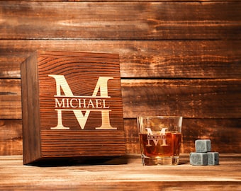 Personalized Whiskey Glass Set with Wooden Box, Groomsmen Gift, Best Man Gift, Groomsman Proposal, Boyfriend Gift, Gifts for Men