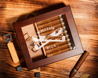 Engraved glass top cigar humidor - Personalized humidor box is a great gift for groomsmen, friends, family members or your lovely one