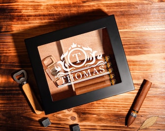 Personalized Cigar Box, Engraved Glass Top Cigar Humidor Box, Engraved Cigar Box with Hygrometer, Wooden Cigar Box for Him, Groomsmen Gifts