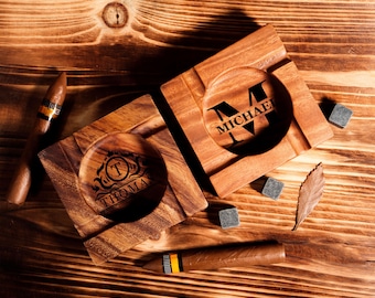 Personalized Cigar Ashtray, Cigar Holder, Unique Ashtray, Walnut wood Ashtray, Cigar Accessory, Husband & Fathers Gift, Groomsman Gift