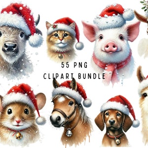 Aquarell Weihnachten Tiere Set Clipart, 55 Qualität PNG, Digital Papier Handwerk, Digitaler Planer Kommerzielle Nutzung, Bekleidung Junk-Journal