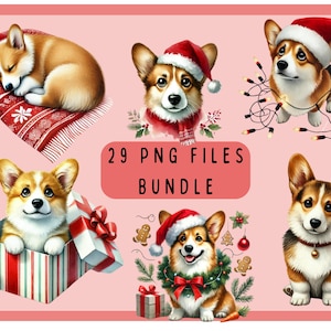 Paquete de imágenes prediseñadas de Welsh Corgi navideño / 29 archivos PNG de calidad / Planificador digital, diario basura, descarga digital, sublimación / uso comercial