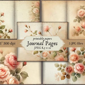 Carta digitale floreale vintage, texture di carta antica con rose, vecchia carta da parati con fiori sullo sfondo invecchiato, vecchio sfondo beige, scrapbooking, diario spazzatura