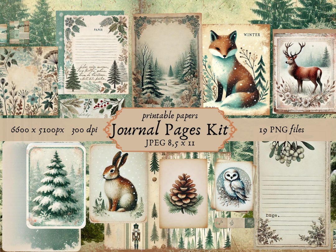 Watercolor Winter Woodland Junk Journal Kit: Printable Ephemera ...