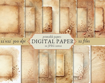 Vintage stained digital paper, antique paper distressed texture, old wallpaper brown aged background, beige backdrop Scrapbook junk journal