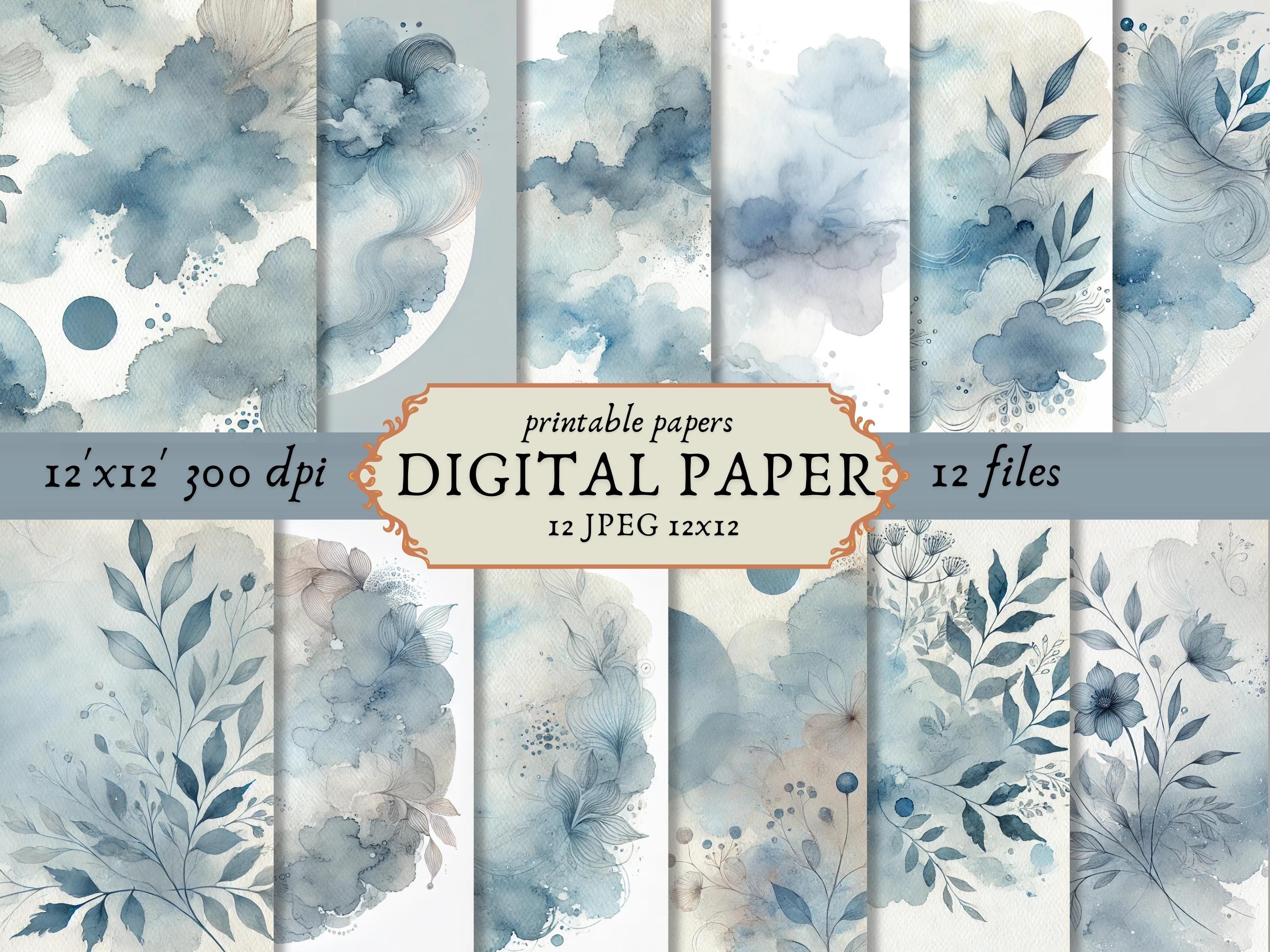 Neutral Dusty Blue Digital Paper textures, Watercolor Blue backgrounds gift wrapping scrapbooking backdrop instant download commercial use