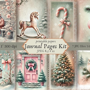 Christmas Printables for Junk Journals, Pink Christmas, Vintage Merry Christmas Junk Journal Pages, Watercolor Vintage Digital Junk Journal