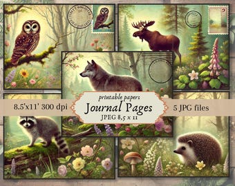 Woodland Creatures Junk Journal Paper: Forest Animals Ephemera (Digital Download)