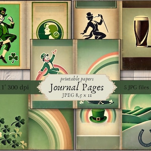 Kit éphémères irlandais pour le journal de la camelote, ensemble de papiers de scrapbooking pour la Saint-Patrick, lot de travaux manuels verts imprimables, ensemble de feuilles de collage folio numérique Irlande 2