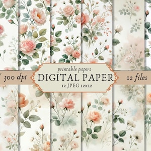 Set di carta digitale floreale rosa pesca pastello 1, carta per scrapbooking acquerello rosa cipria, sfondo rosa matrimonio astratto, download digitale jpg