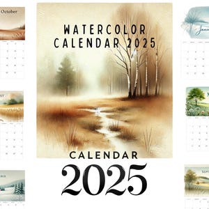 Calendario paesaggio acquerello stampabile A3 2025 arte murale, arredamento campagna per camera da letto cucina, DOWNLOAD IMMEDIATO Planner mensile PDF