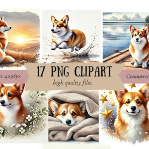 Lot de cliparts corgi gallois | 17 fichiers PNG de haute qualité | Agenda numérique pour chien, journal indésirable, téléchargement numérique, sublimation | Utilisation commerciale