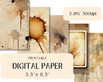 Vintage Stained Digital Paper: Distressed Junk Journal Pages (Digital Download)
