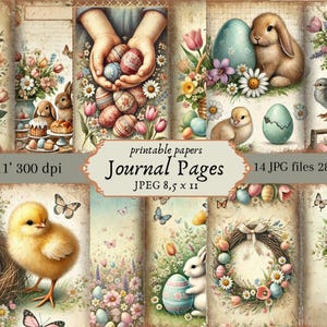 Impressions de Pâques vintage pour journaux indésirables, pages éphémères de journal printanier vintage, journal numérique indésirable aquarelle lapin de Pâques
