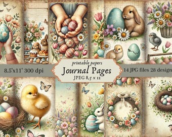 Vintage Easter Junk Journal Pages: Watercolor Bunny Ephemera (Digital Download)