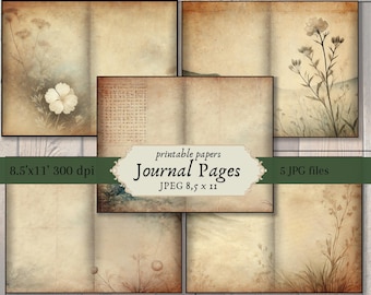 Vintage Floral Junk Journal Paper: Distressed Beige Scrapbook Pages (Digital Download)